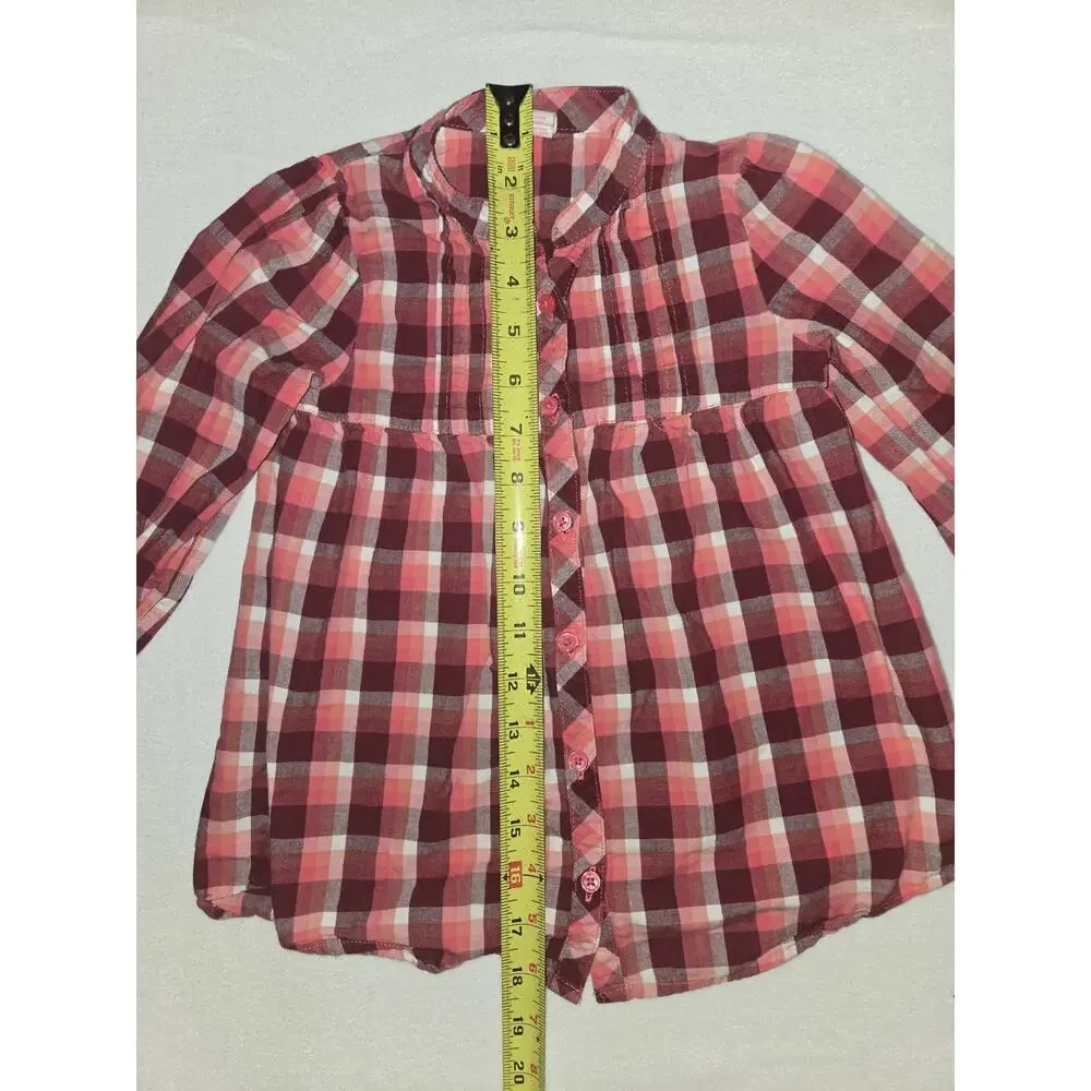 Oshkosh B'Gosh 100% Cotton Red & Pink Plaid Button Up Long Sleeve Shirt Size 5